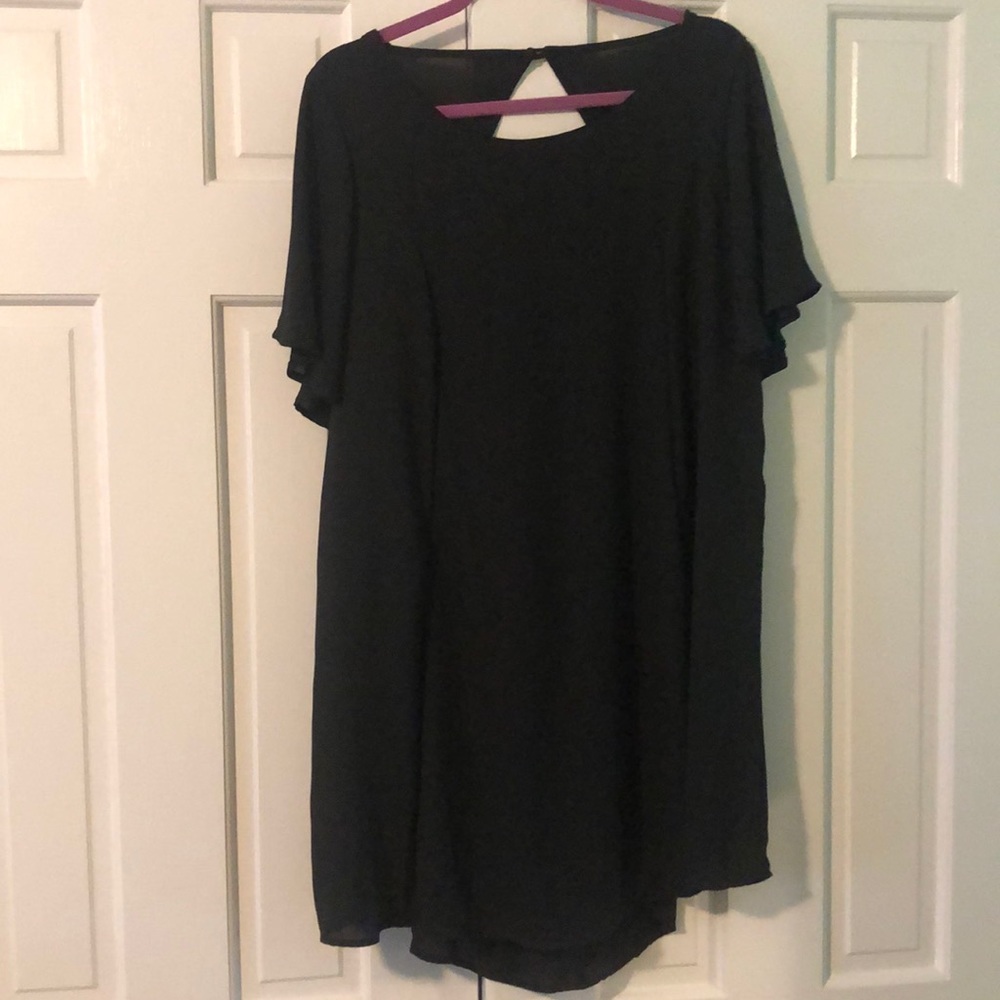 Charlotte Russe little black dress with short sleeves and cutout in back, large